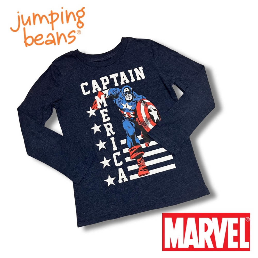 Jumping Beans Marvel Captain America Kids Long Sleeve T-Shirt Navy Blue, size 7